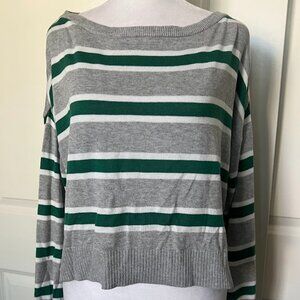 Garage Gray Green Stripe Pullover Cropped Boxy Long Sleeve Sweater Size Small